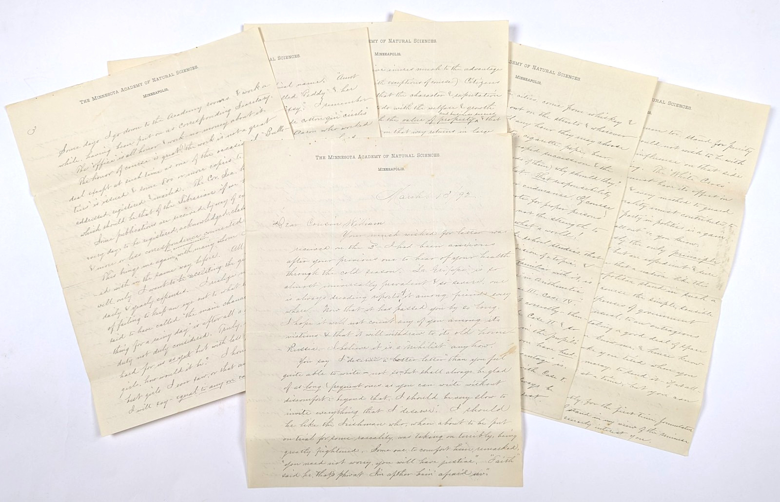 William Henry Pratt Minnesota Academy of Natural Sciences ALS 12 pp. Letter 1892