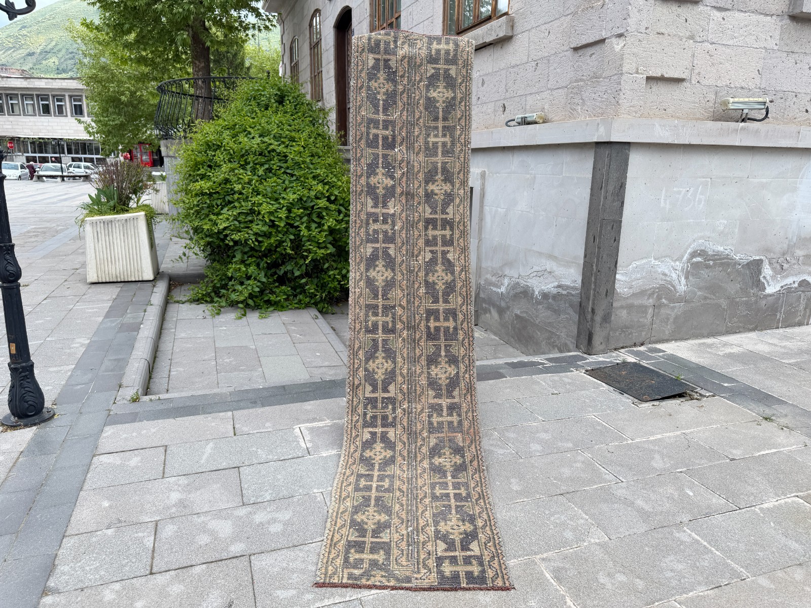 Vintage Turkish Runner Rug 2×9.7 ft Dark Brown Tribal Hallway Carpet Wool