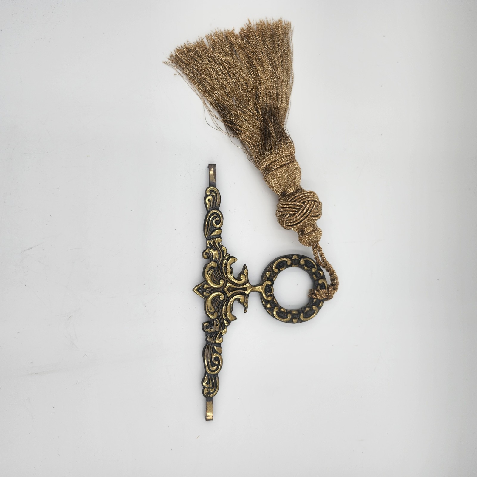 Single bell pull hanger Brass needlecraft framel hardware pediment topper 10″