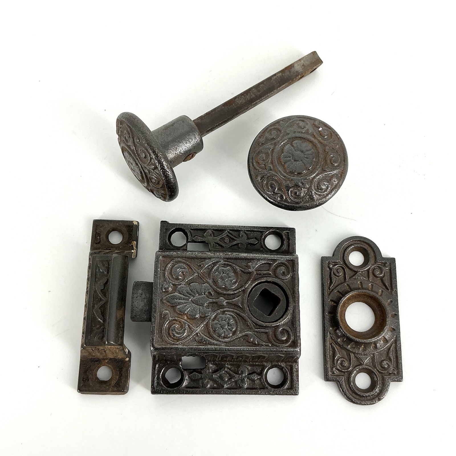 Victorian Eastlake Storm Screen Door Latch Set Cast Iron Antique Hardware
