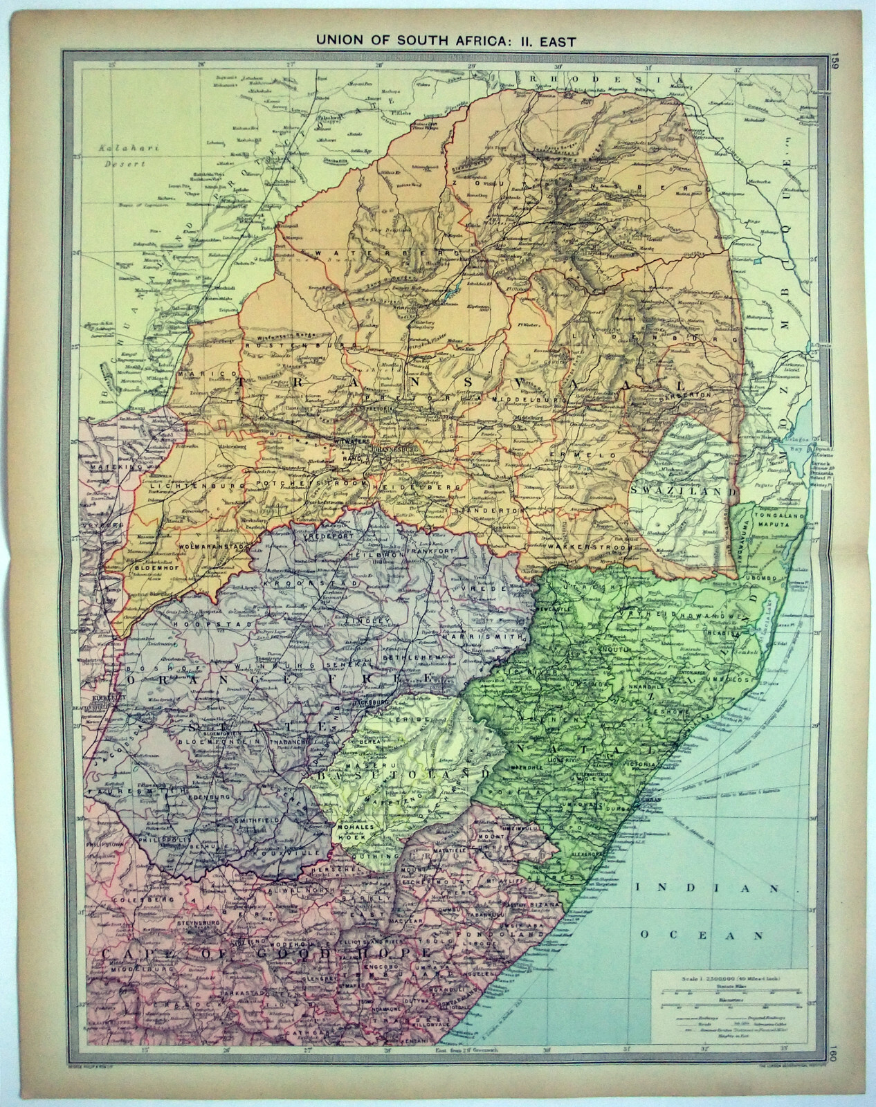 Union of South Africa – Eastern – Large Original 1926 Map by George Philip.