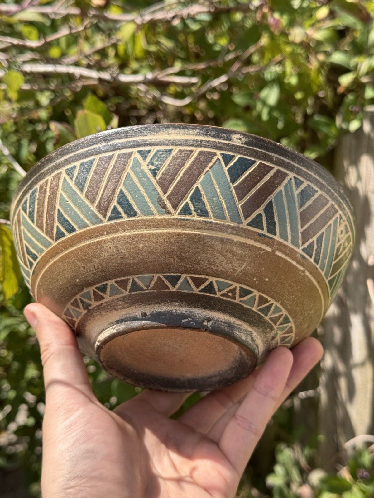 Unusual Vintage Geometric Pattern Native American Terracotta Bowl