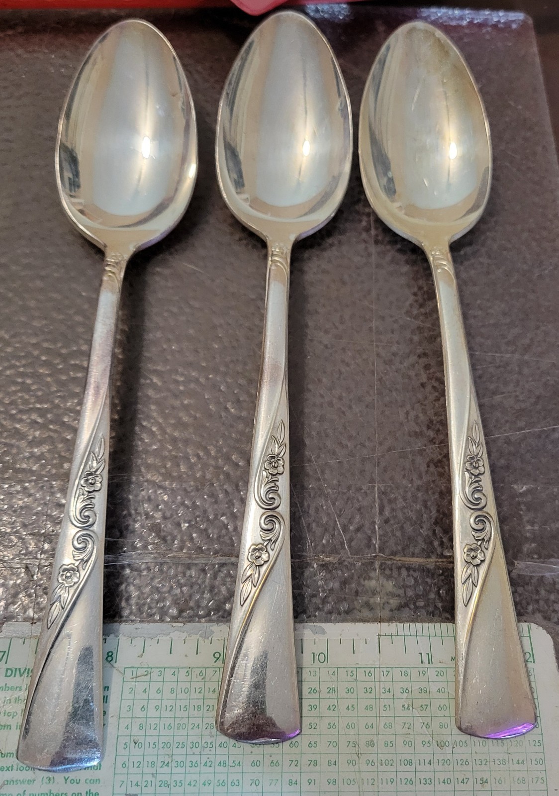 Revelation Silver Plate Precious Flower Set Of 3 Solid Serving Spoons 8.5″