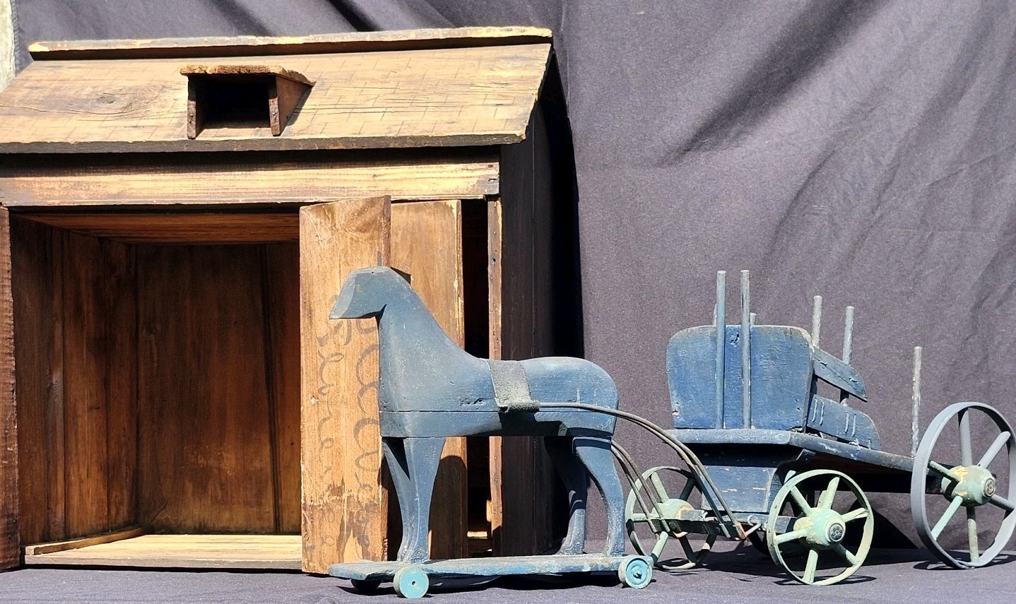 Antique Primitive Child Toy Horse Buggy & Stable Florence NJ North East Folk Art