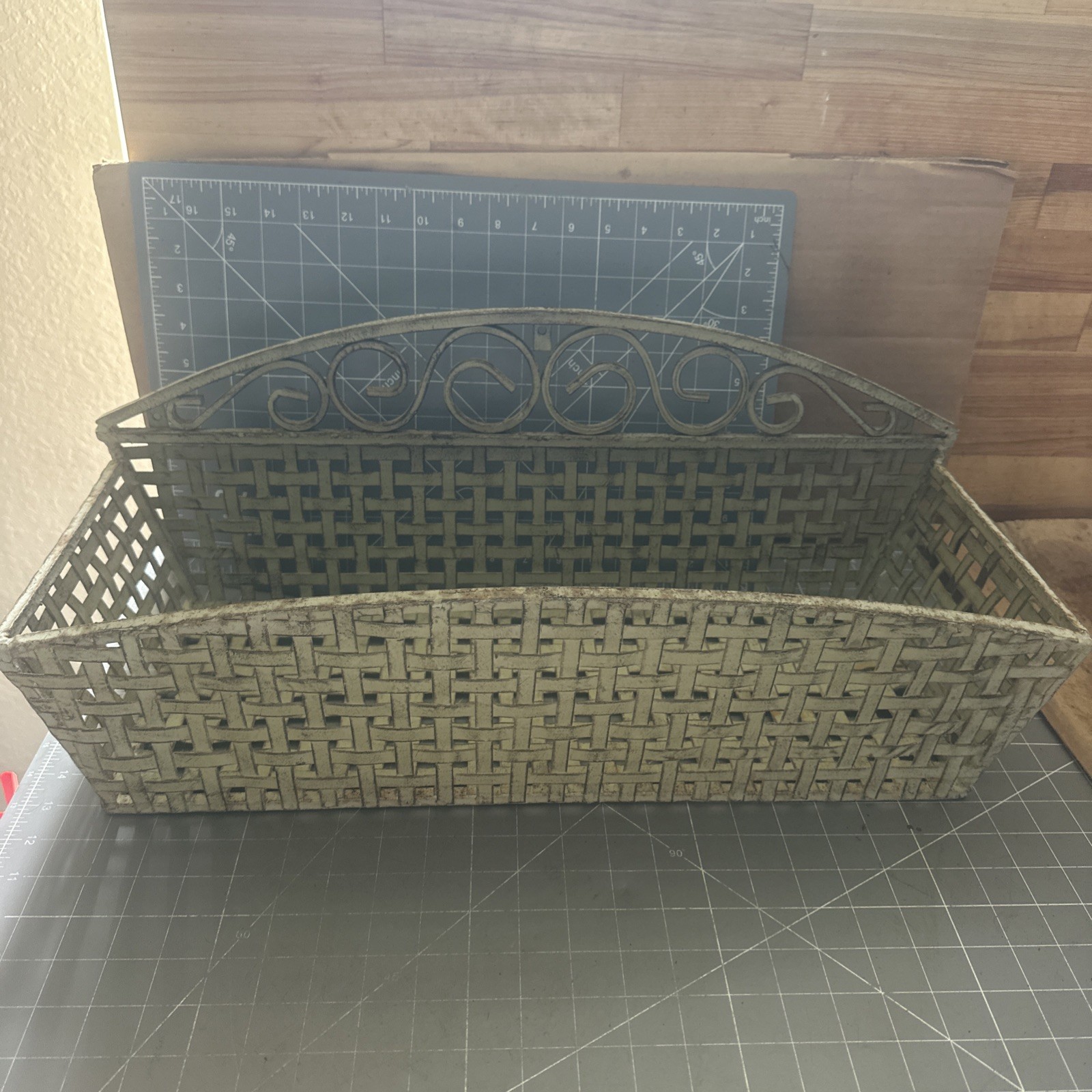 Mid Century Rack Heavy Steel Vintage Metal Book Wall Basket Decor 23x9x9
