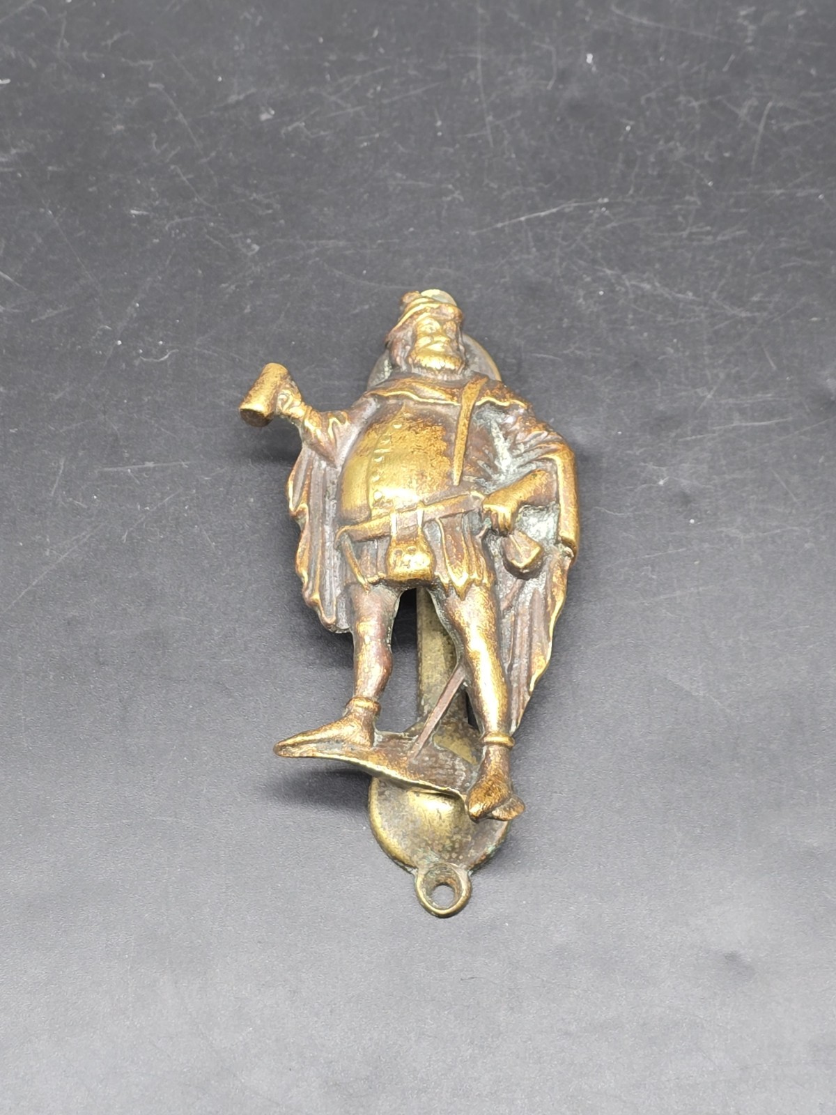 Victorian Cast Brass Door Knocker Sir John Falstaff 52x101mm C1899 Reclaimed