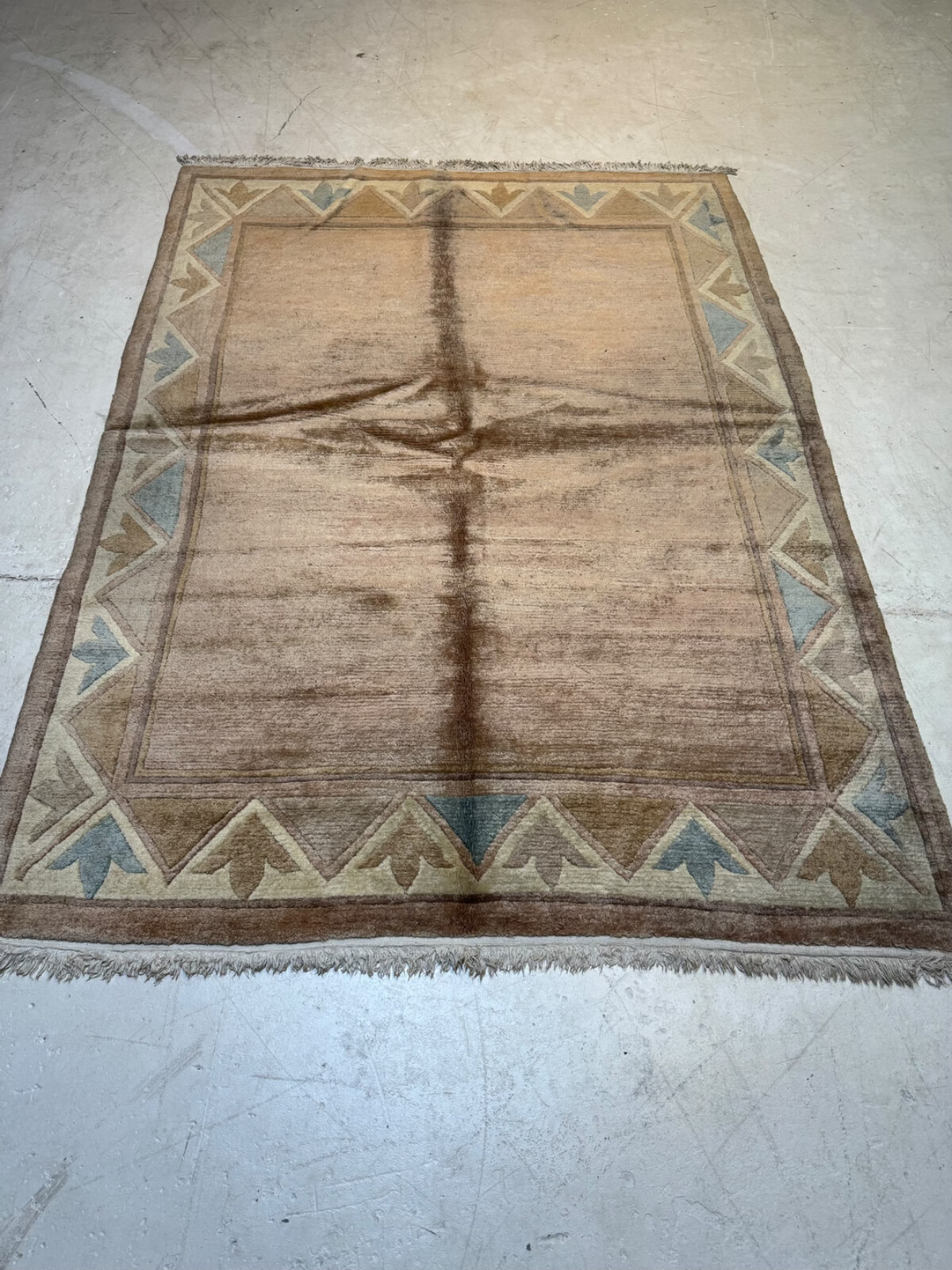 Oriental Hand-Knotted Wool Area Rug Tibetan Brown/Ivory/Blue 5’7″ x 7’8″