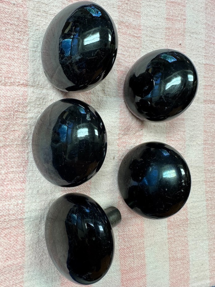 5 Antique Jet Black Porcelain Door Knob Handles Salvage from a victorian home