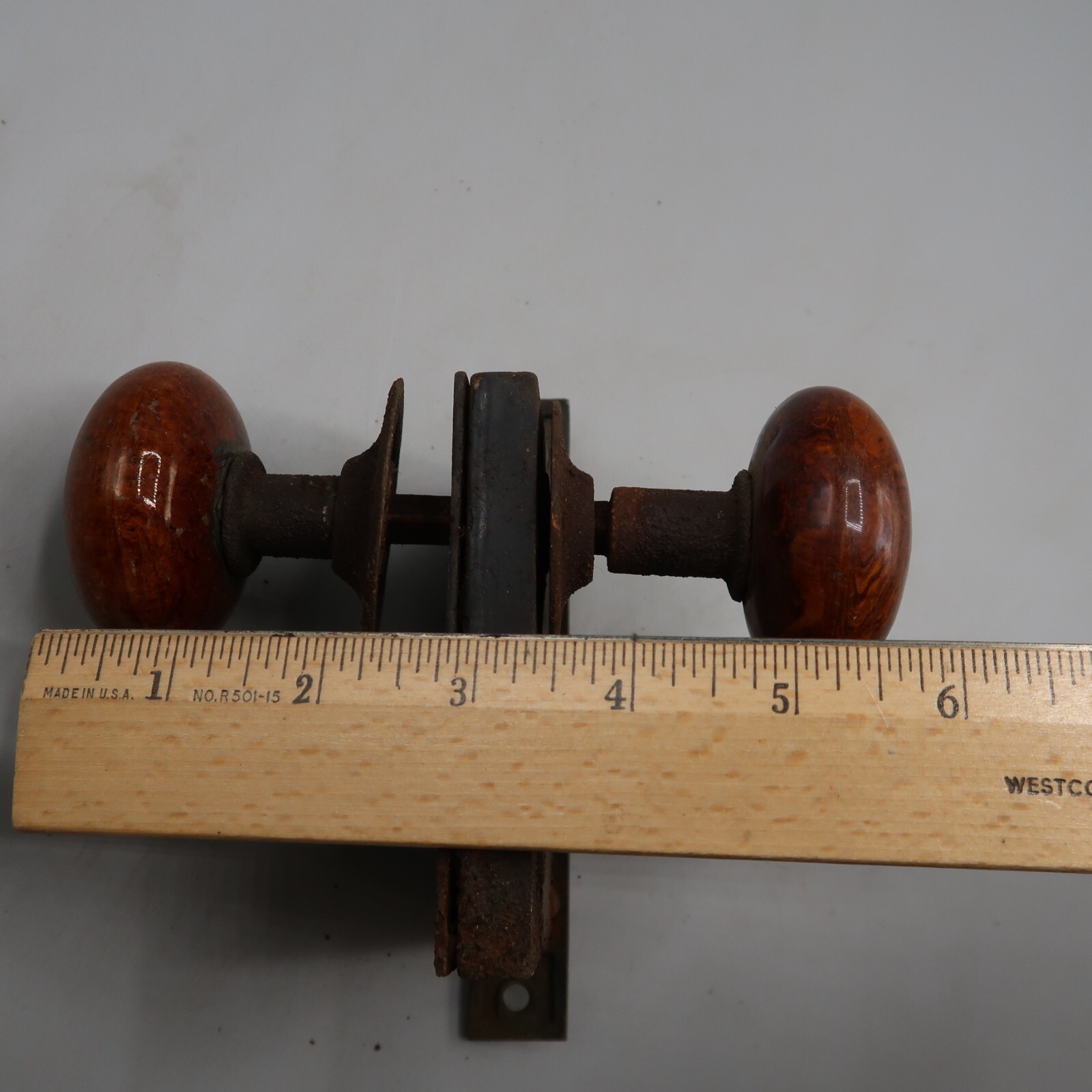 Antique Door Knob Lock Plate Lock Assembly Eastlake Style Brown Stone Marble