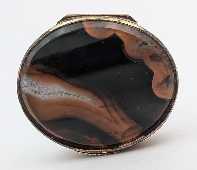 FINE VICTORIAN BANDED AGATE & GILT COPPER SNUFF BOX 19TH CENTURY