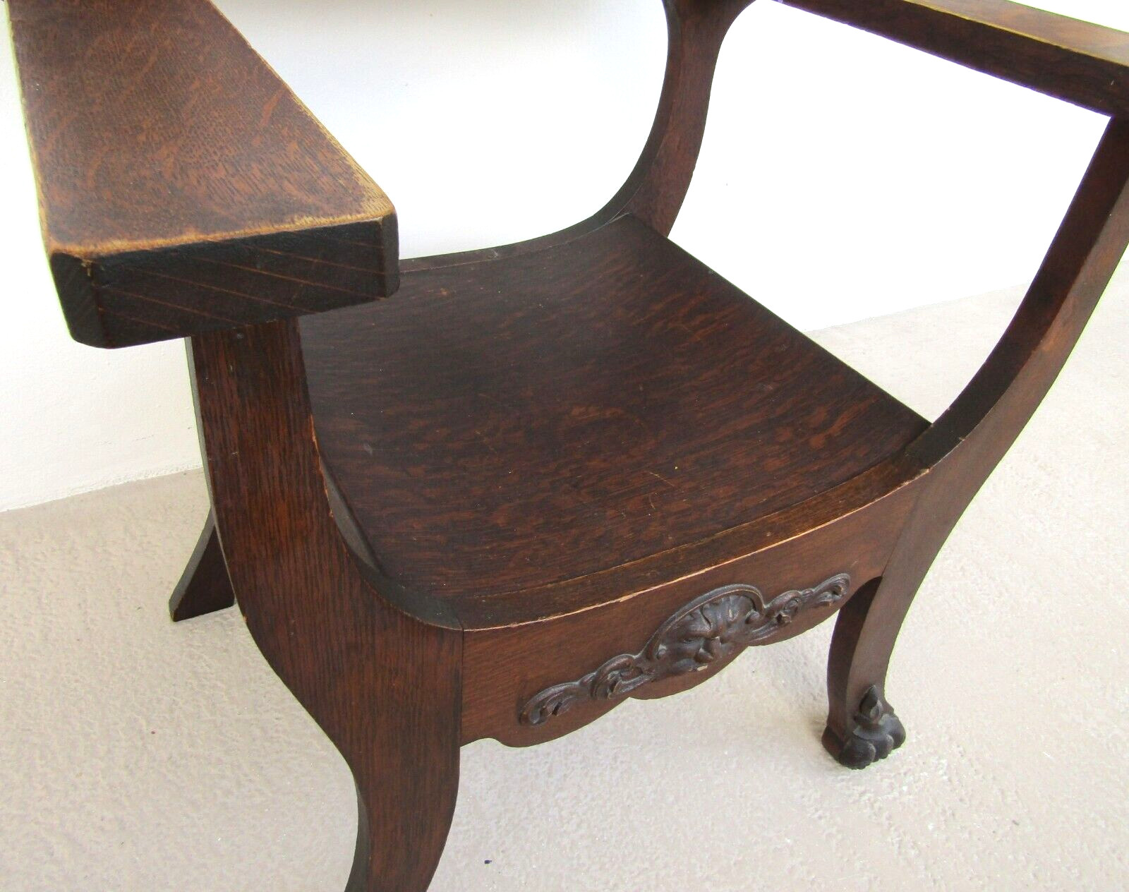19th Century Spanish Colonial Altar Carved Armchair With Wood Seat and Back