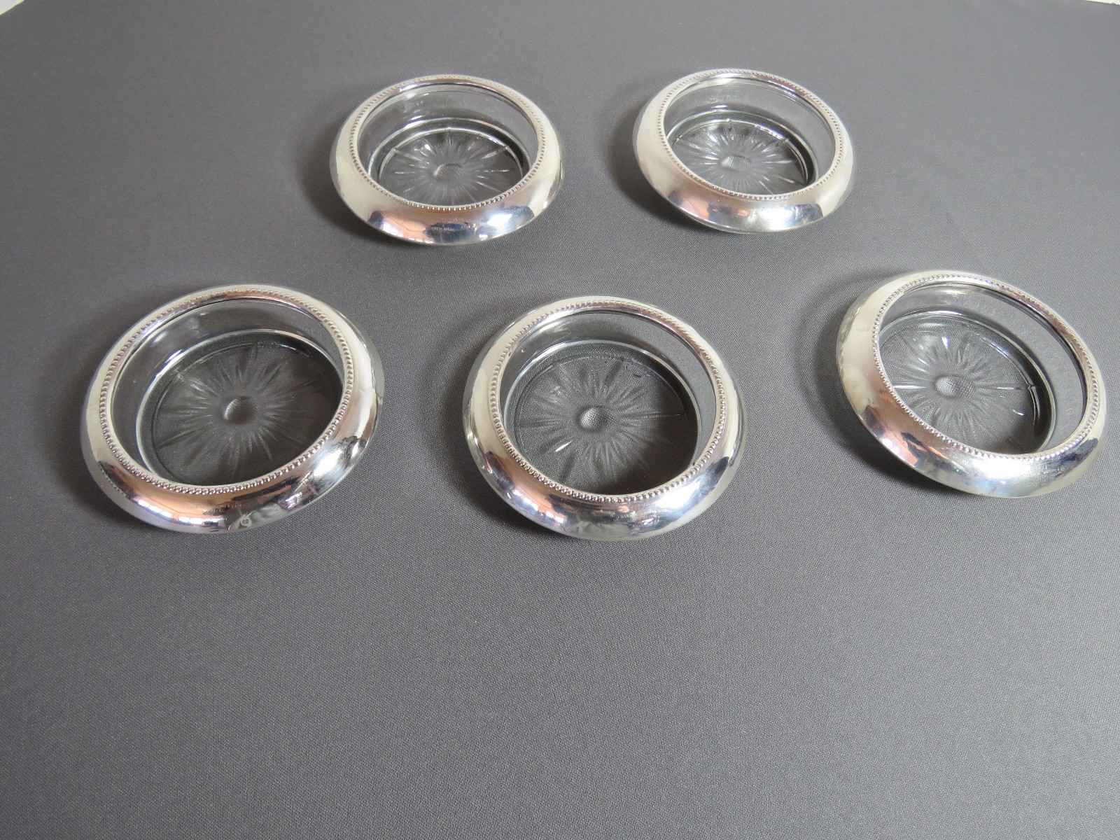 5-Vintage Frank M. Whiting &Co. Sterling Silver & Glass Starburst Beaded Coaster