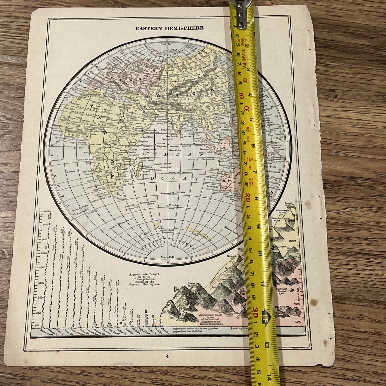 Antique Original 1908 Map Of Eastern Hemisphere 11×14 Inches