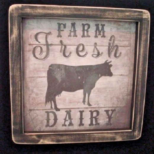 Primitive Country Print **FARM FRESH DAIRY with COW** 8 1/2″ x 8 1/2″