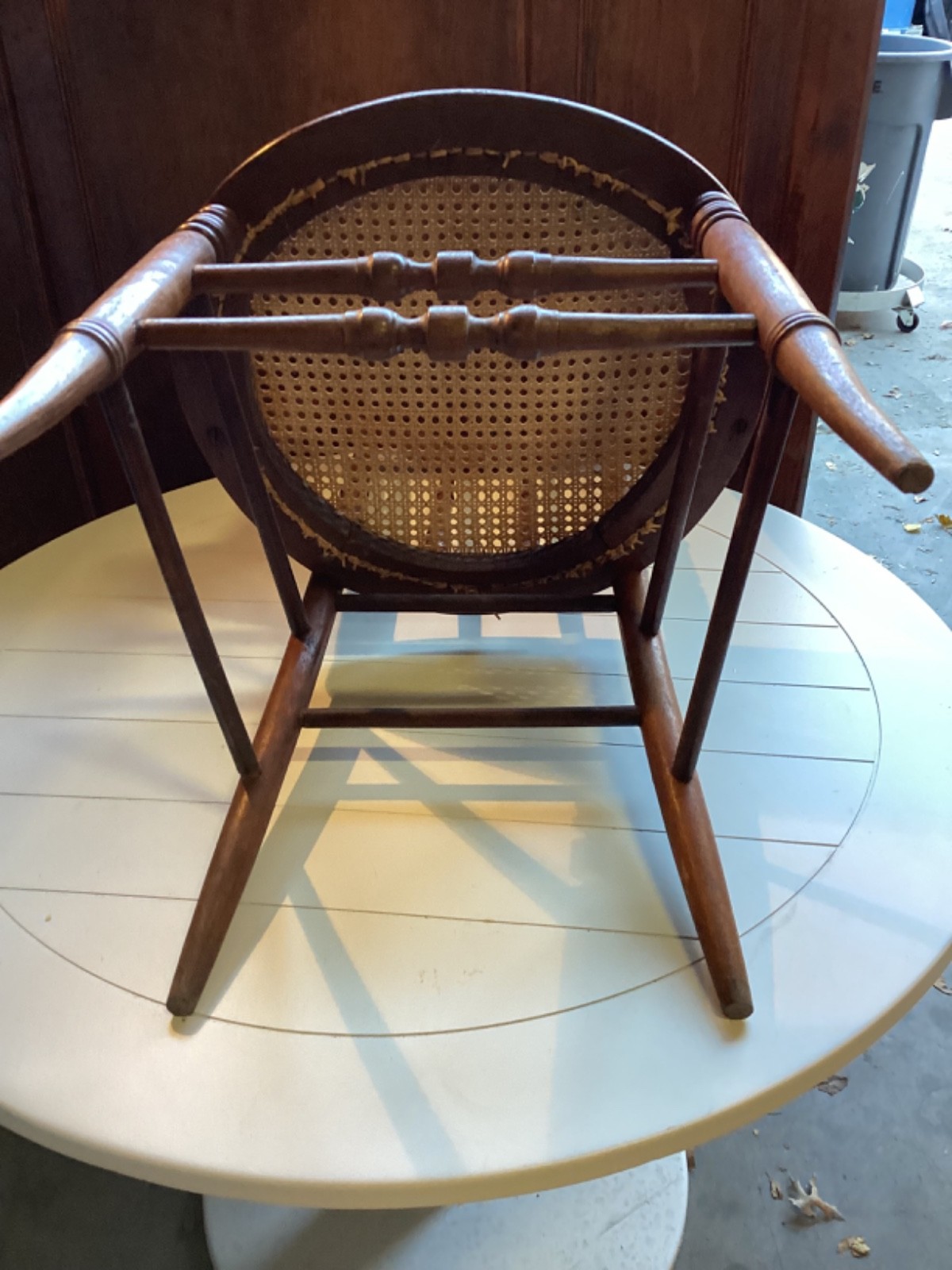 Antique Cane Bottom Spindle Back Style Wood Mahogany Chair