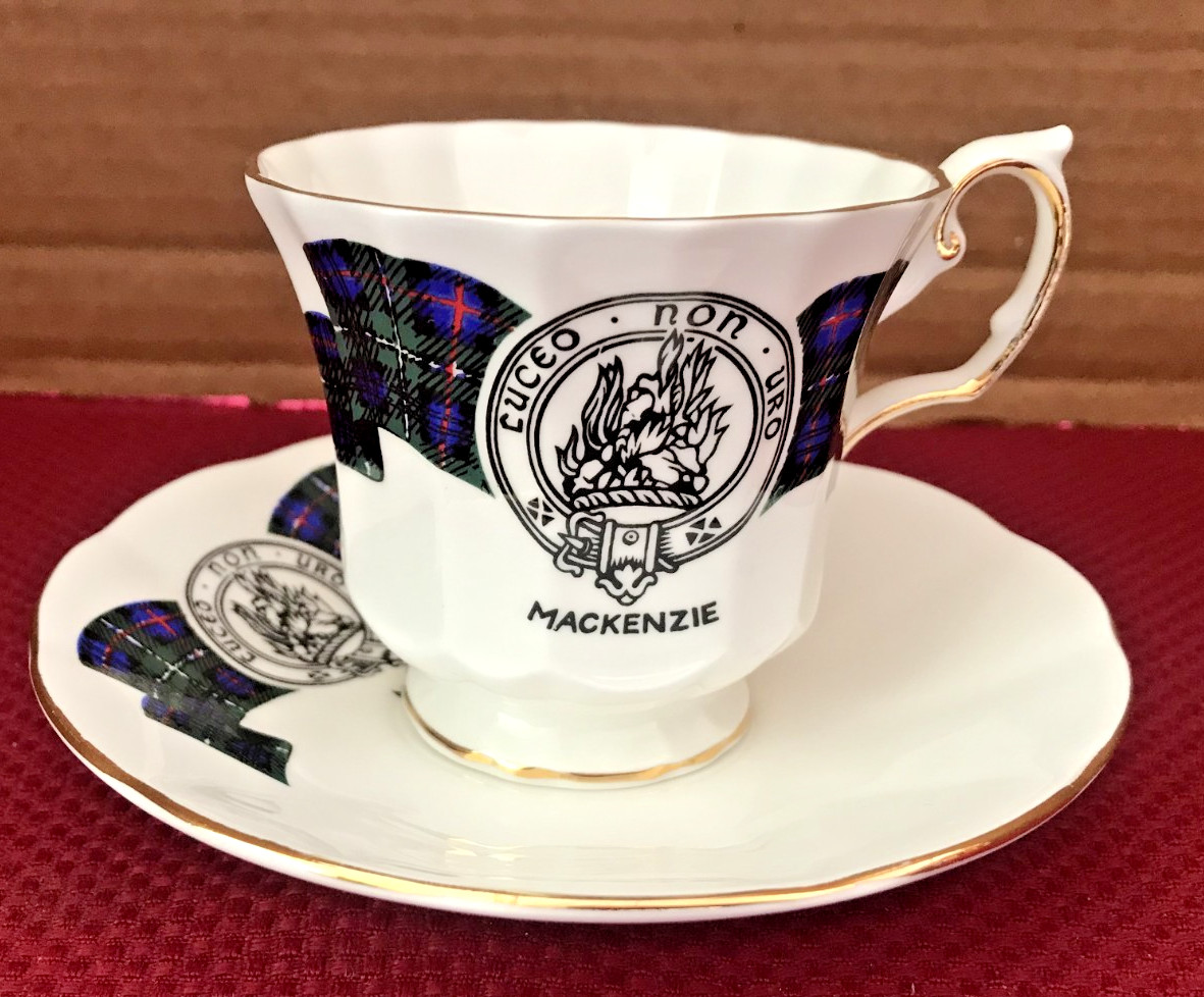 ELIZABETHAN FINE BONE CHINA SCOTTISH CHIEF CUP/ SAUCER, TARTAN & SEAL, MACKENZIE