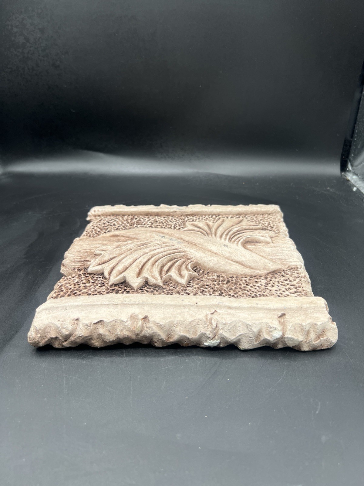 Heavy Chalkware Acanthus Leaf Scroll Plaque 8″Architectural Block Decor 3+ Lbs