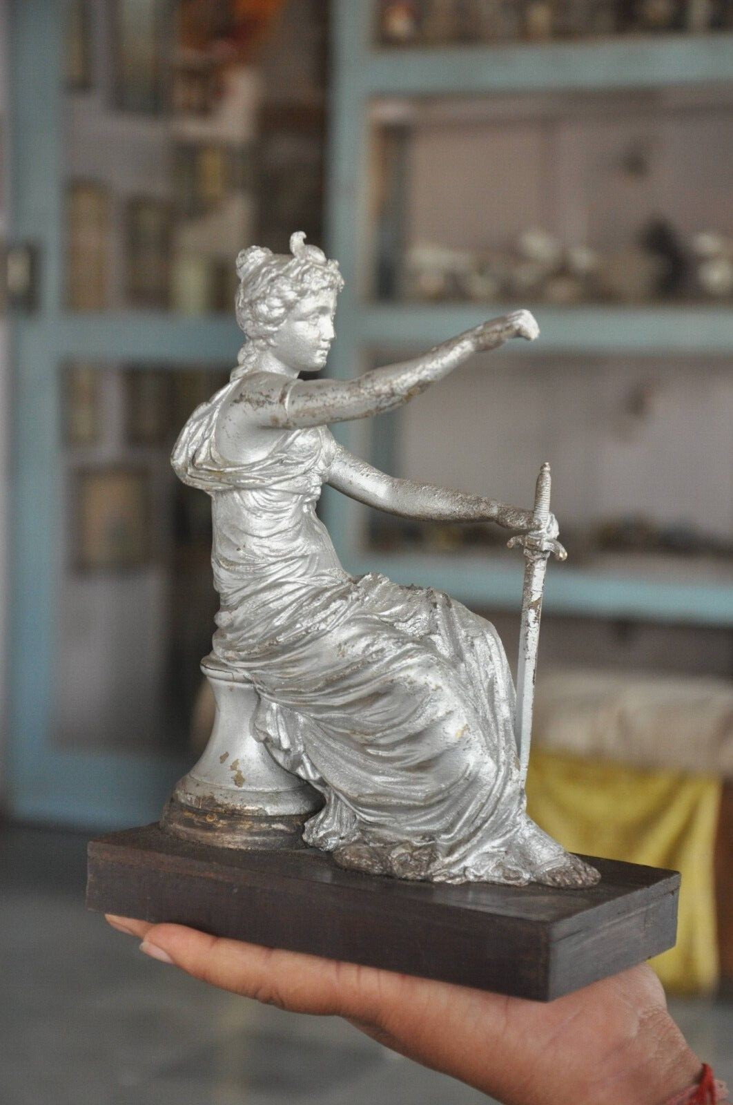 VintAntimony Silver Painted Victorian Lady/Queen Handcrafted Decorative Figurine
