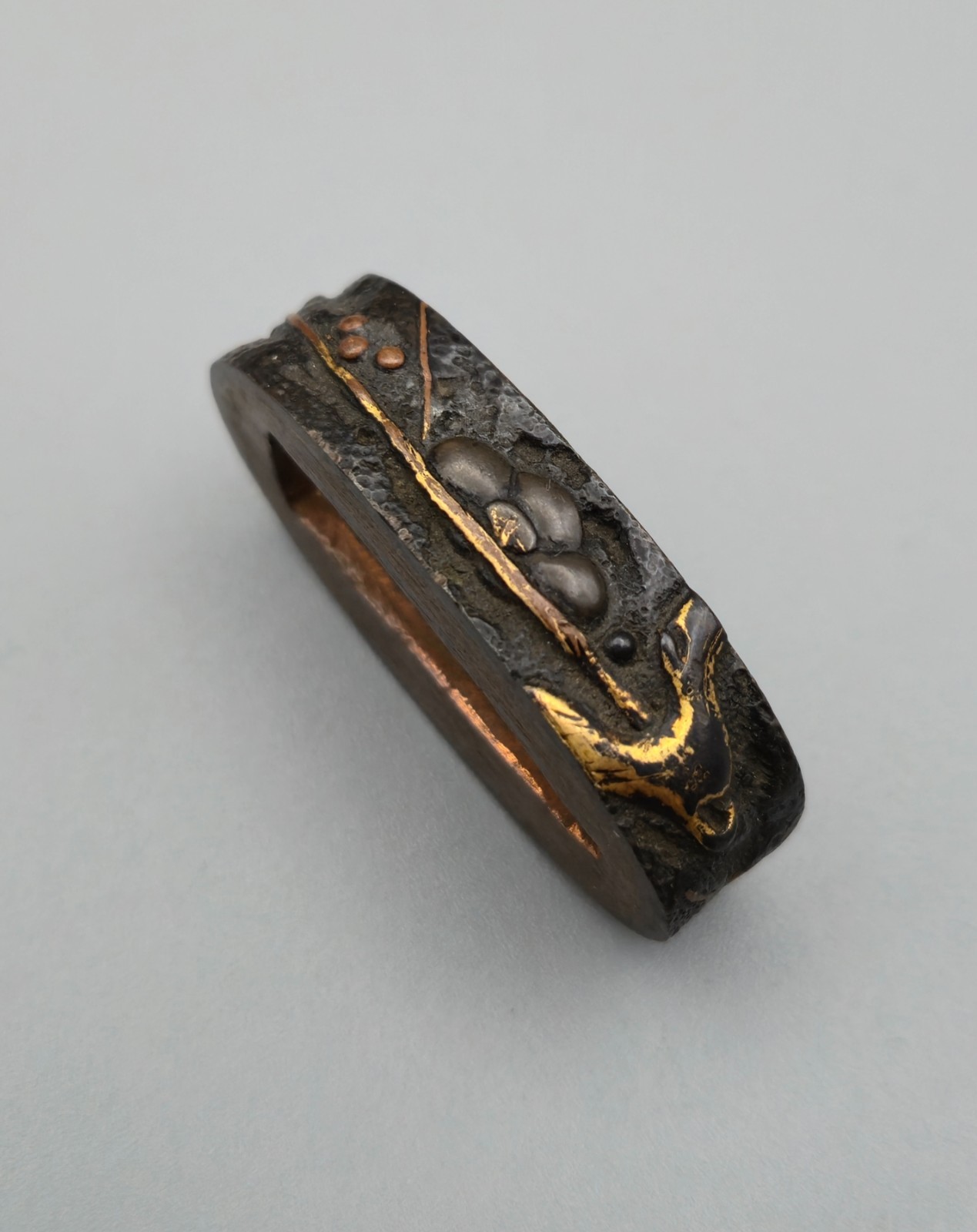 Antique Japanese Fuchi Shakudo with Intact Gold and Red Copper
