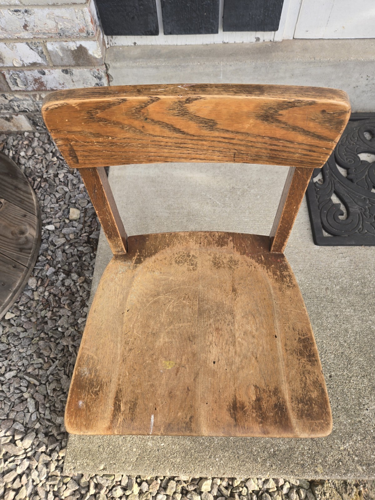 Vintage Solid Oak Wood Child’s Elementary School Chair Rustic Sturdy 22″ Tall