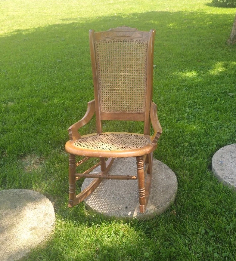 Antique Victorian Burl Walnut Lincoln Rocking Chair Cane Back Eastlake Rocker