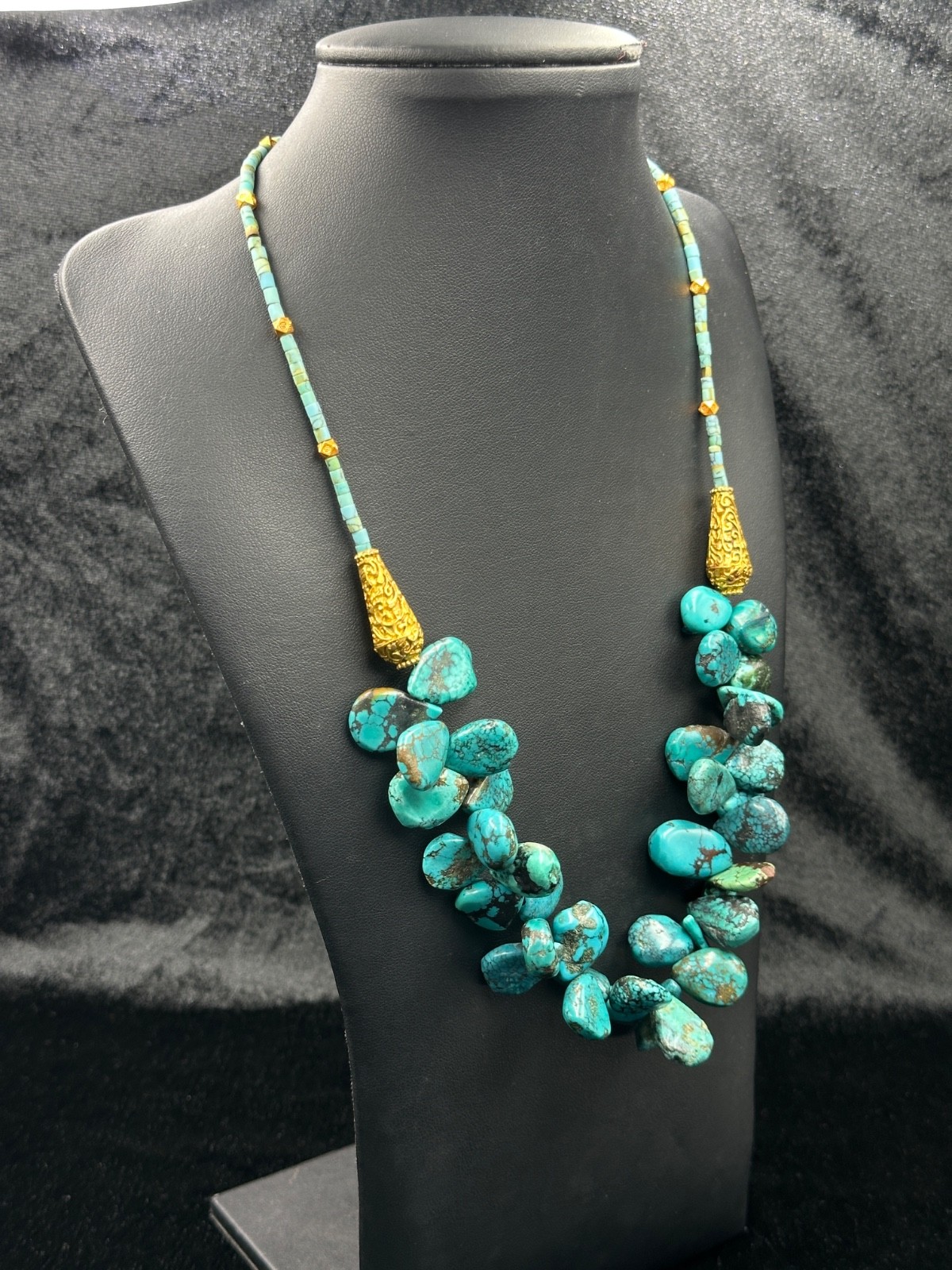 Rare Vintage Tibetan Turquoise And Gold Plated Beaded Necklace