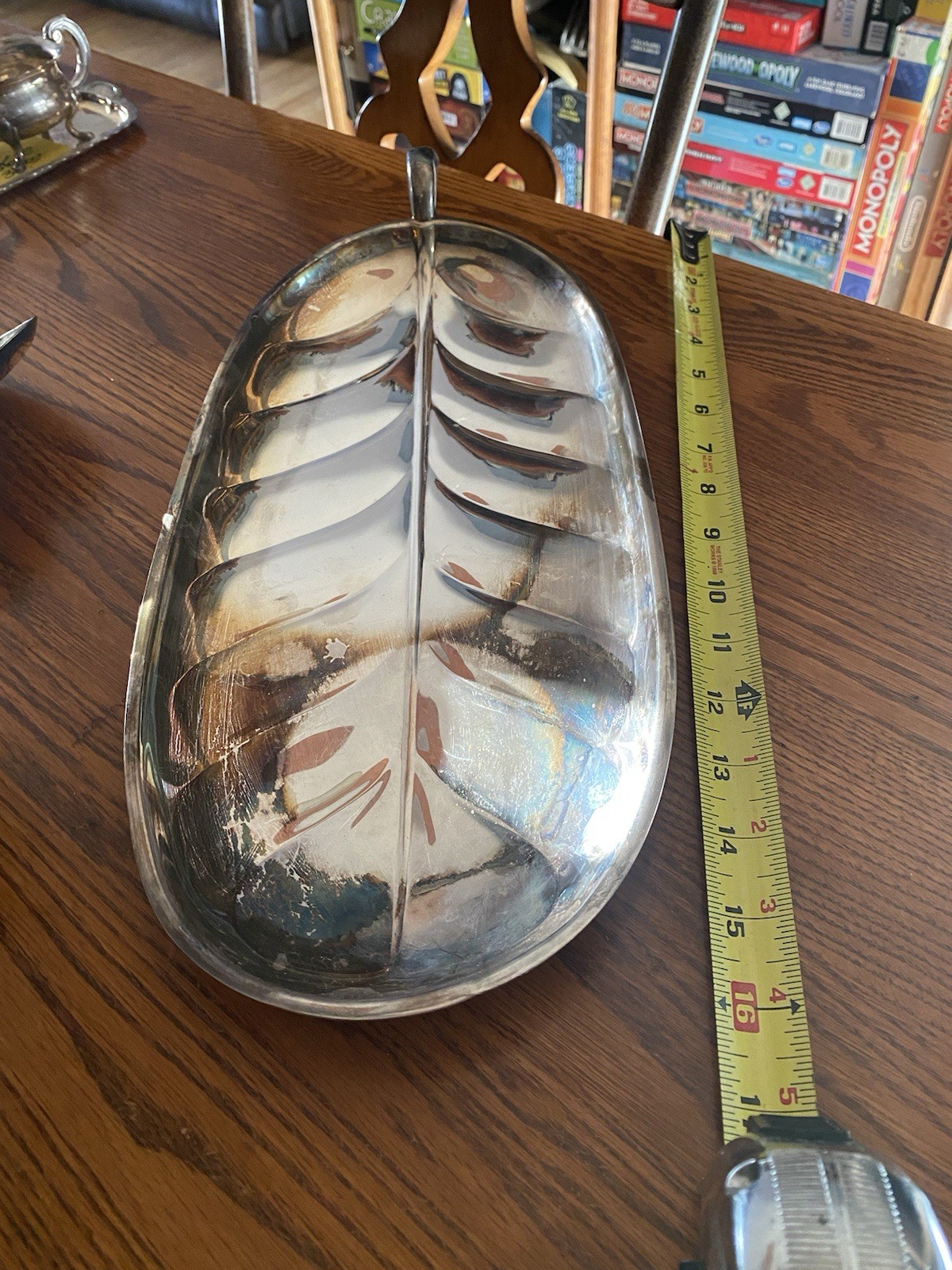 International Silver Company Large Tray Dish 17.75″ x 7.5″ Silver Plate leaf