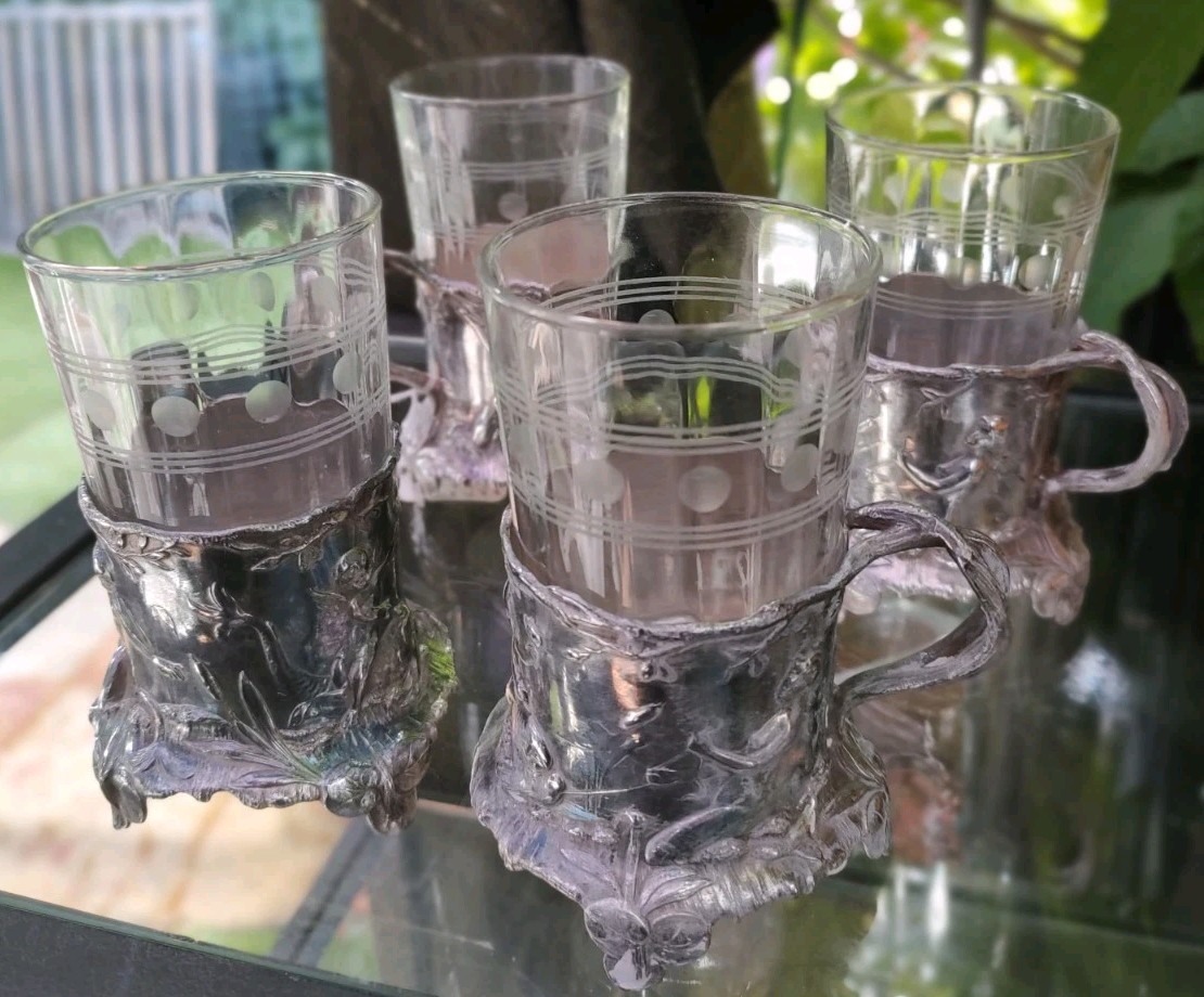 4 WMF #69 Silver-plate Art Nouveau Tea Glass / Toddy