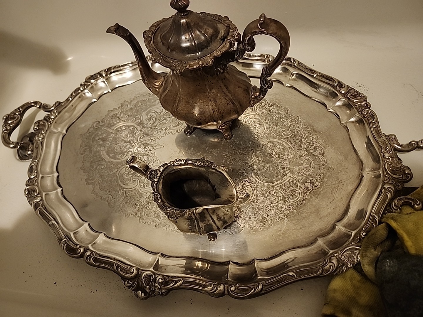 Silver Plate Tea Pot Serving Gorham Rosewood Tray YC1604 Yc1603 Yc1601 Yc1607