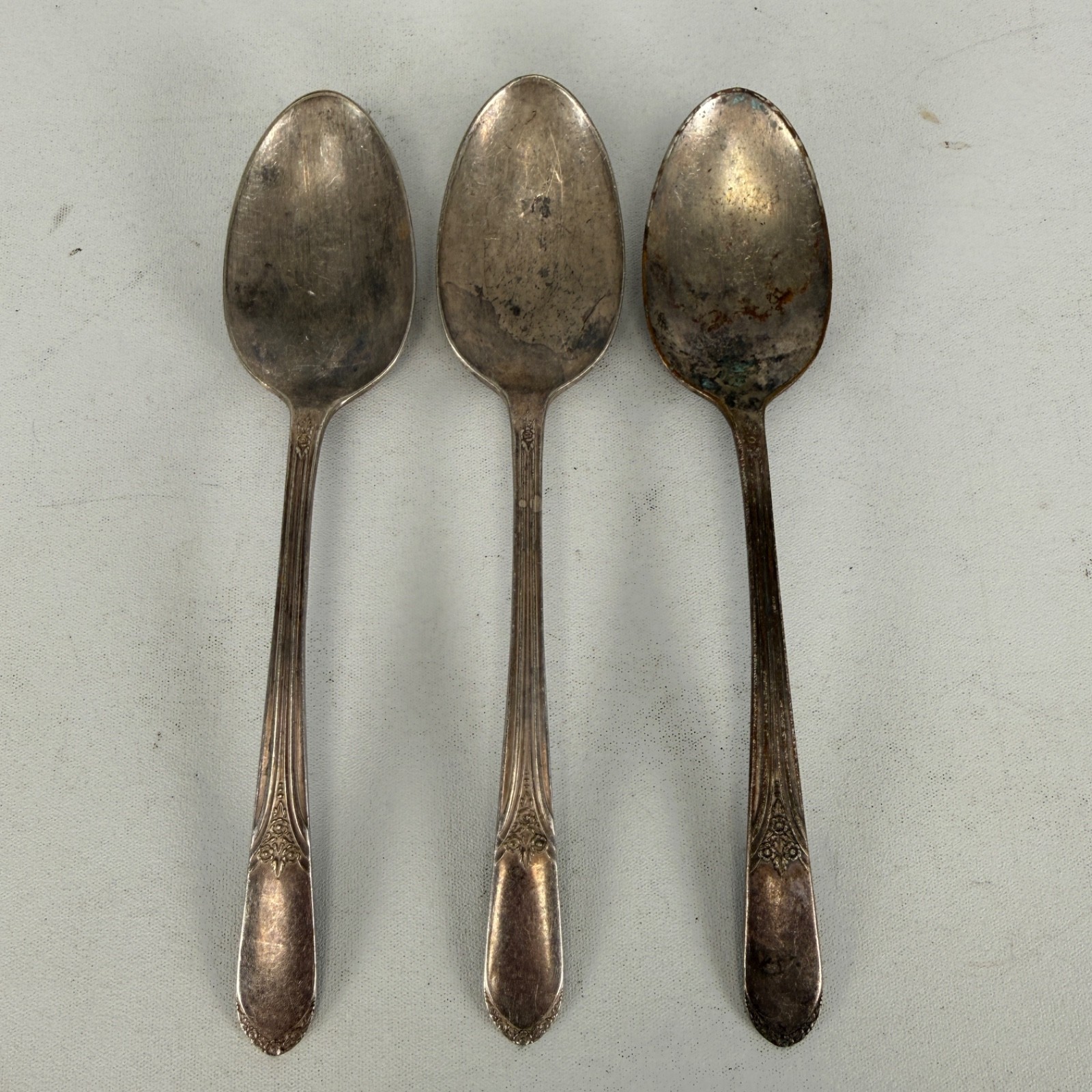 3 International Silverplate TABLE SPOONS Mary Lou Devonshire Wm Rogers 7 1/2″