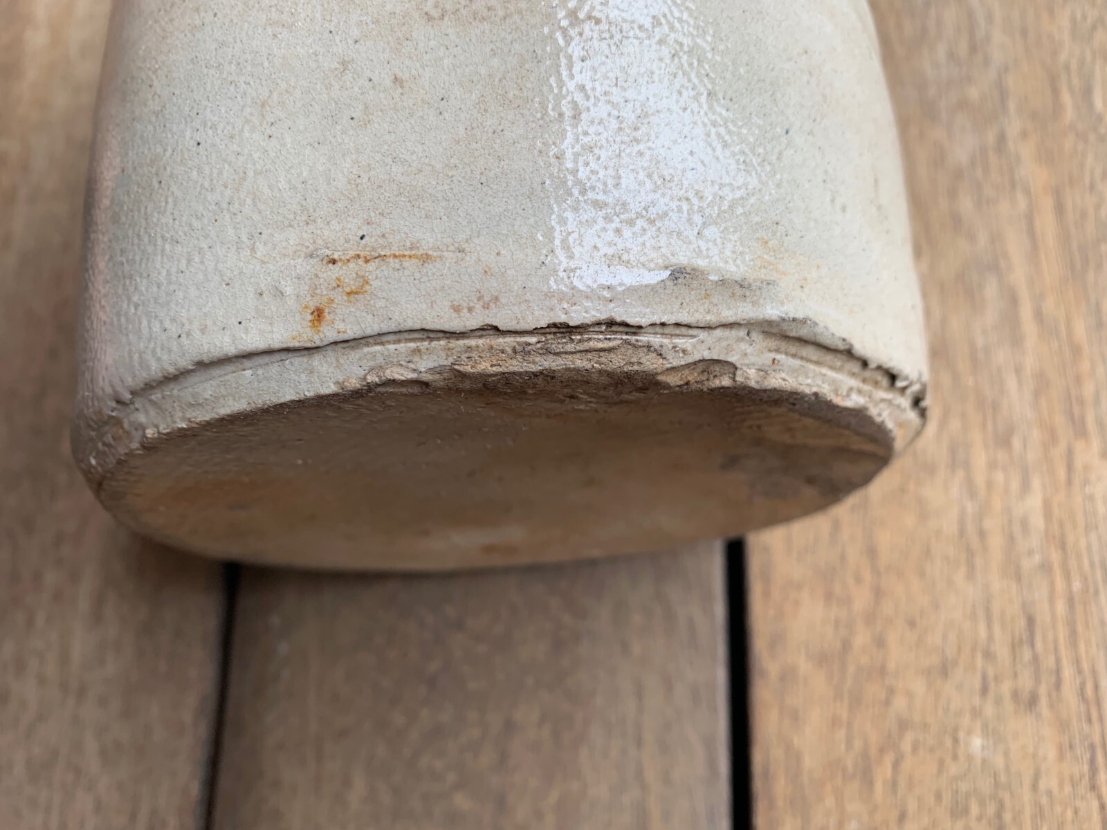 Antique Primitive Salt Glazed Stoneware Jug Farmhouse Taupe Beige Gray 9.25″