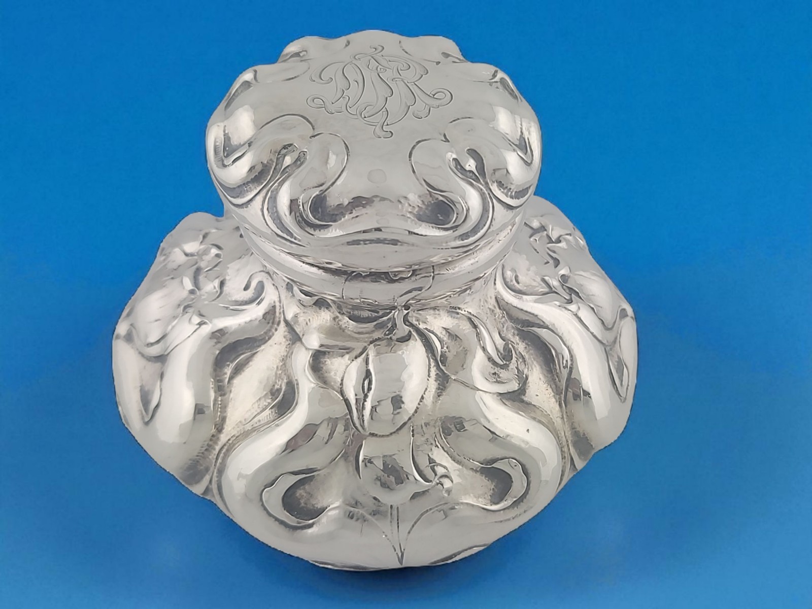 Rare Sterling Silver GORHAM Inkwell Martele style Art Nouveau c1900 ~9.40 ozt