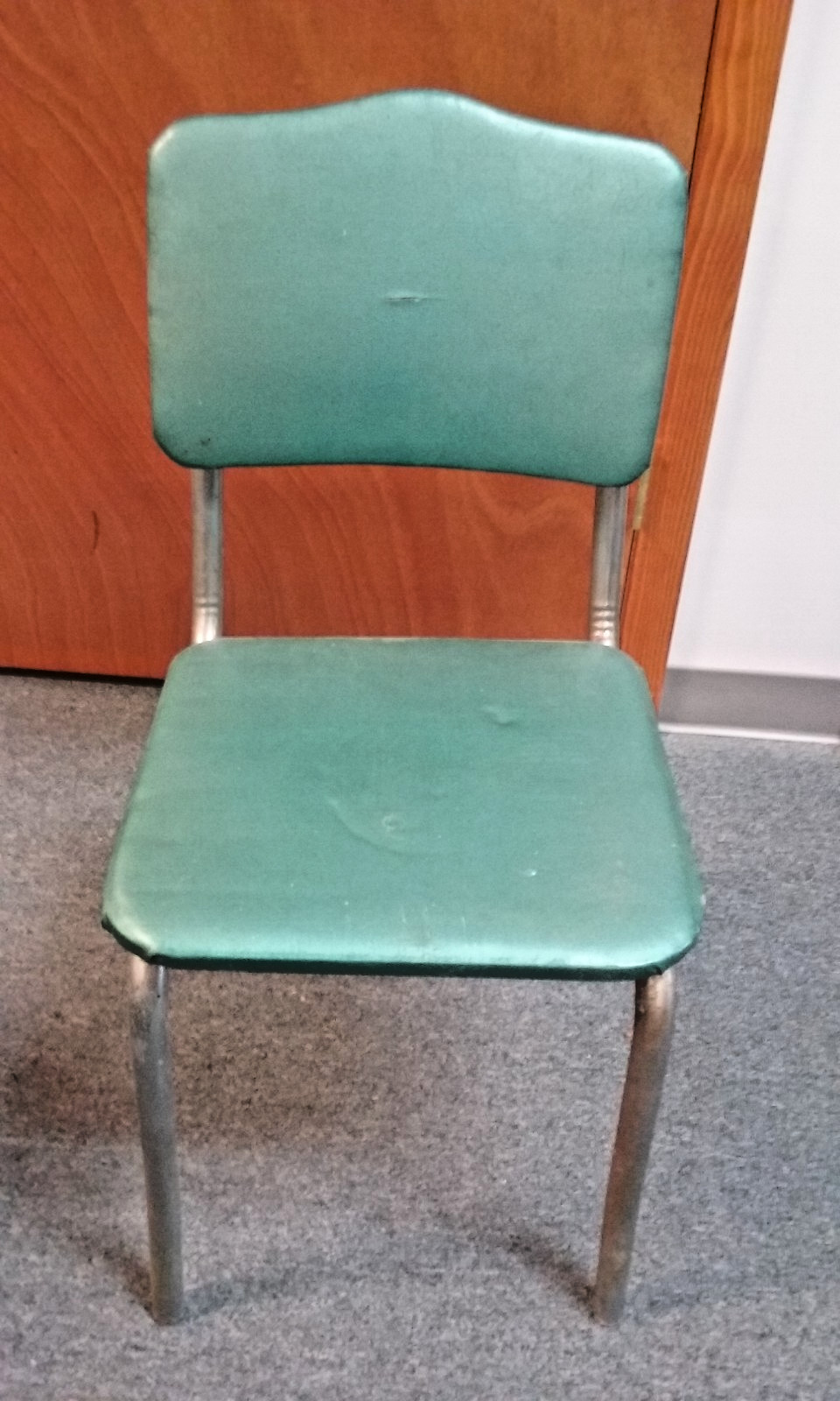 vintage 1950’s Turquoise Blue Chrome Leg Vinyl MCM Kitchen Dining Chair – Single