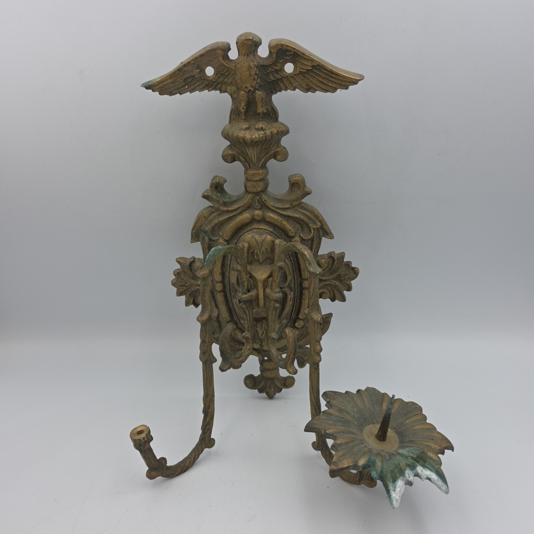 Vintage Brass American Eagle Wall Sconce, Double Candlestick Holder,