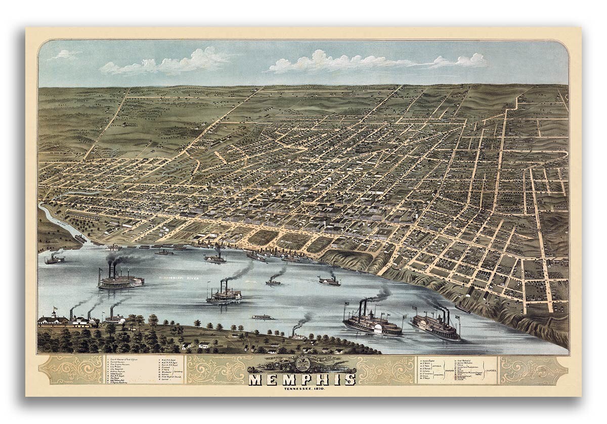 Memphis Tennessee 1870 Historic Panoramic Town Map – 16×24