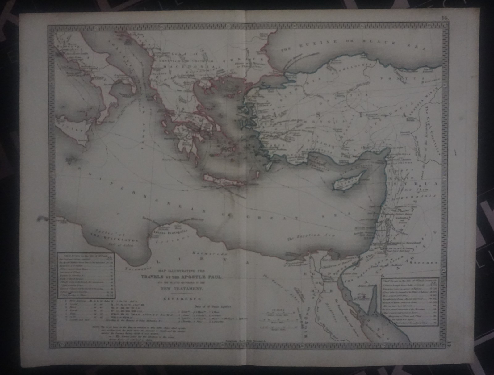 UNITED KINGDOM c.1850 Travels of the Apostle Paul Biblical Map Engraving