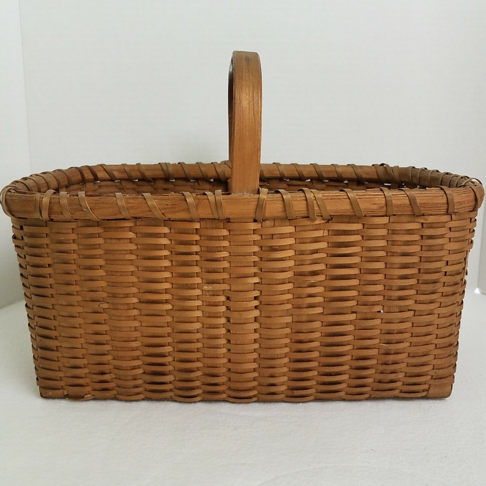 Antique Split Oak Basket Single Handle Handmade US Northeast AAFA Primitive