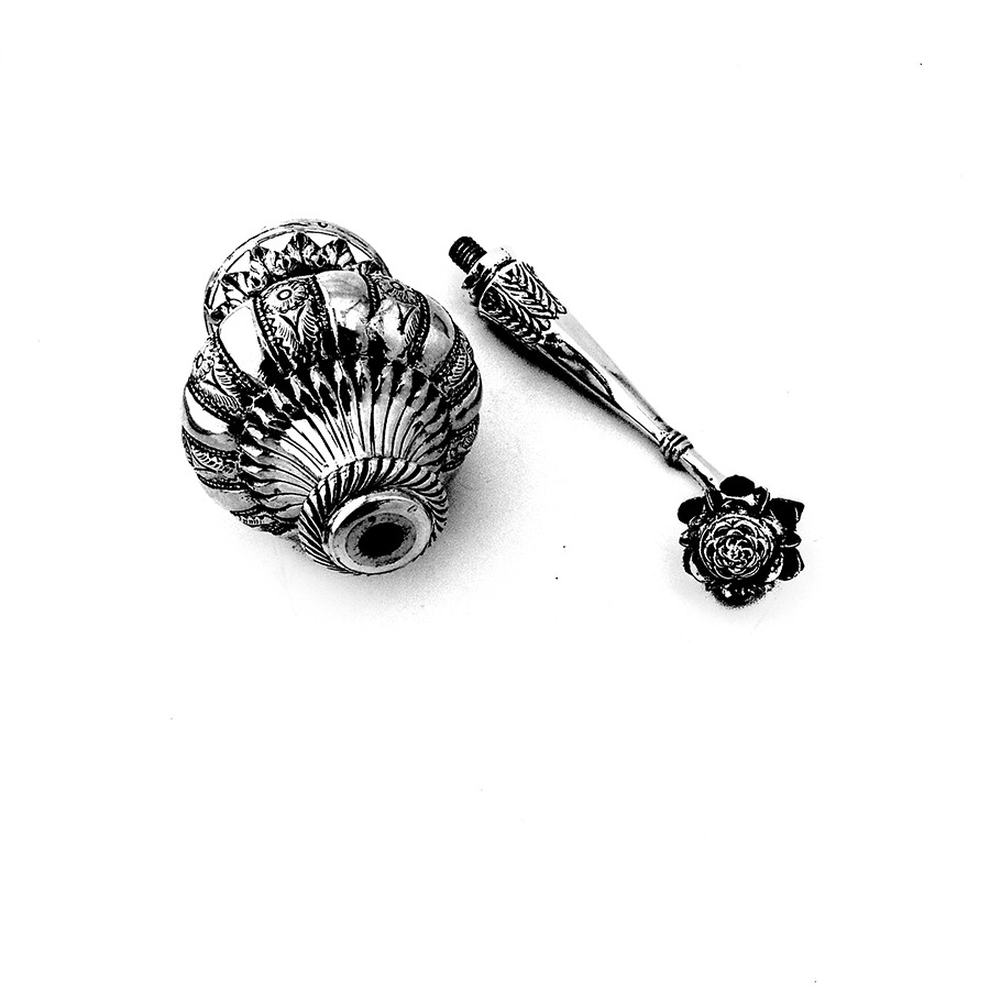 Ornate Footed Rose Water Sprinkler Shaker Flower Top Sterling Silver