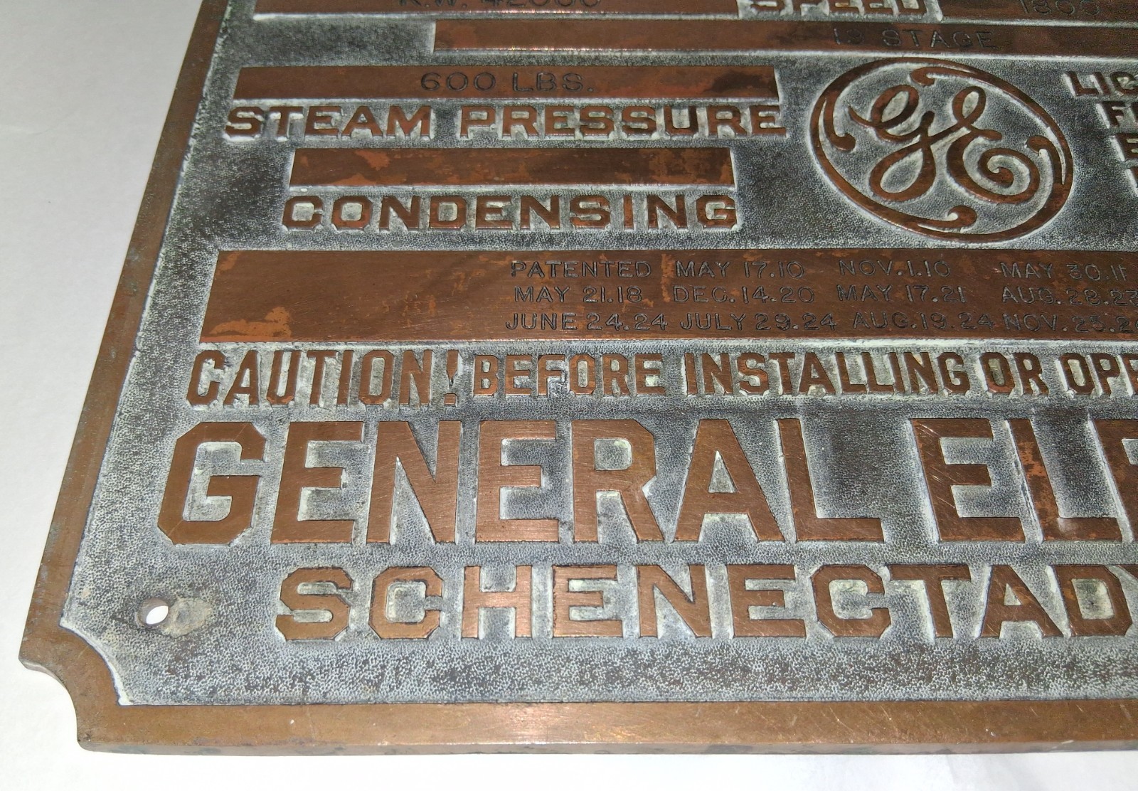 Curtis Steam Turbine General Electric Co Heavy Brass Plaque/Sign – Vintage Rare