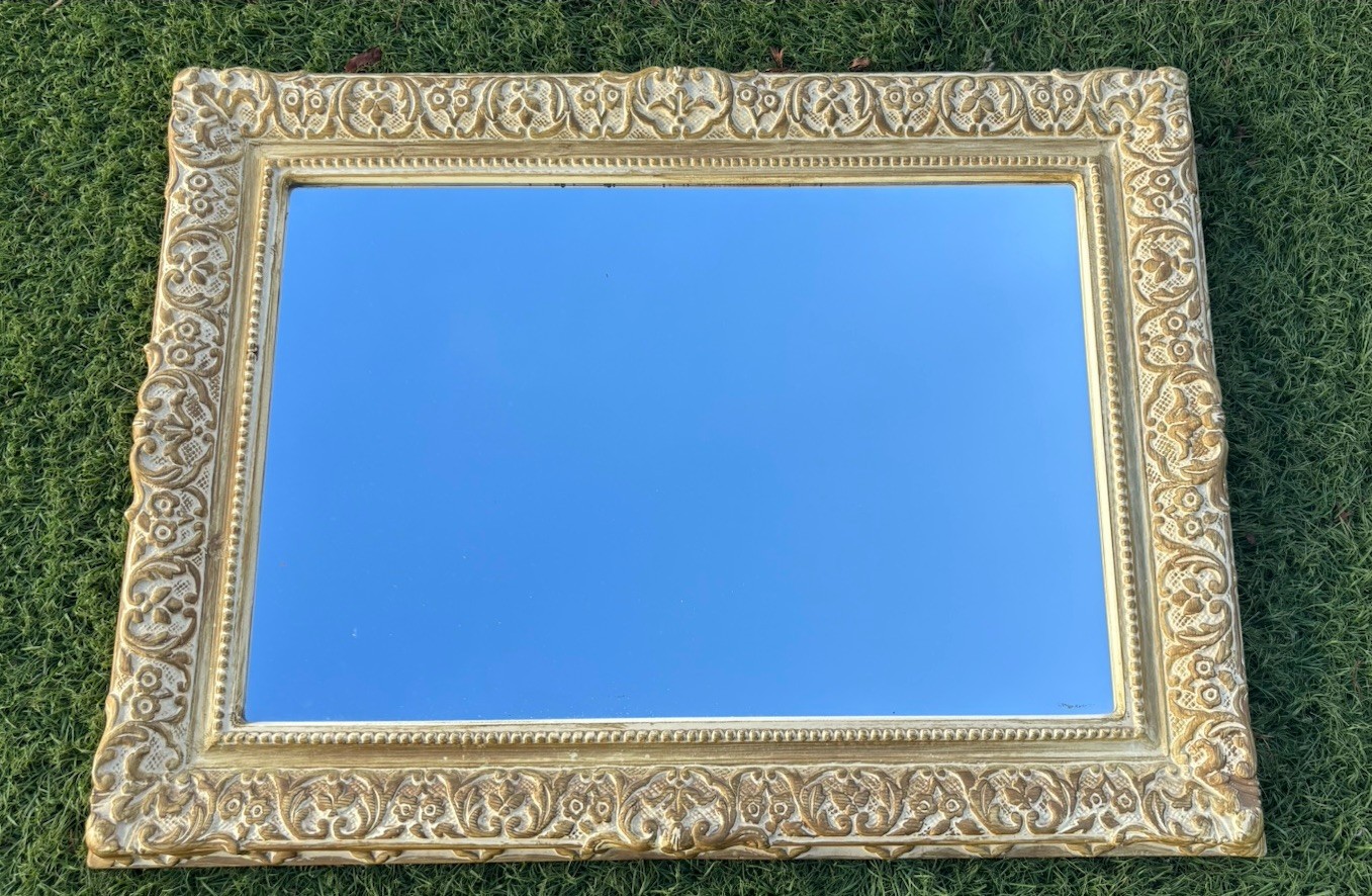 Large 32” Vintage Hollywood Regency Syroco Style 3D Gold Wall Mirror ORNATE MCM