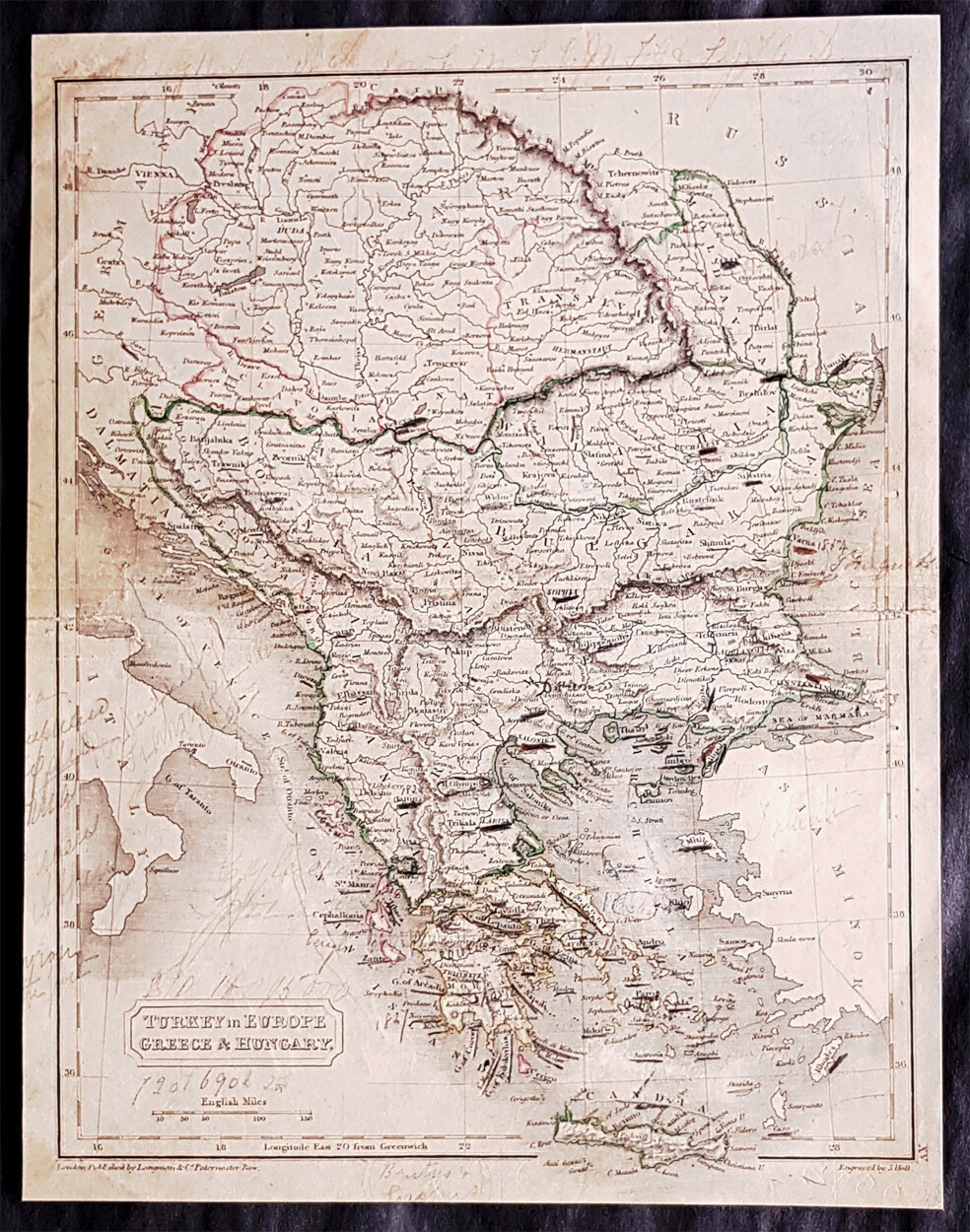 1825 Sydney Hall Antique Map of Turkey in Europe – Greece, Hungary, Romania