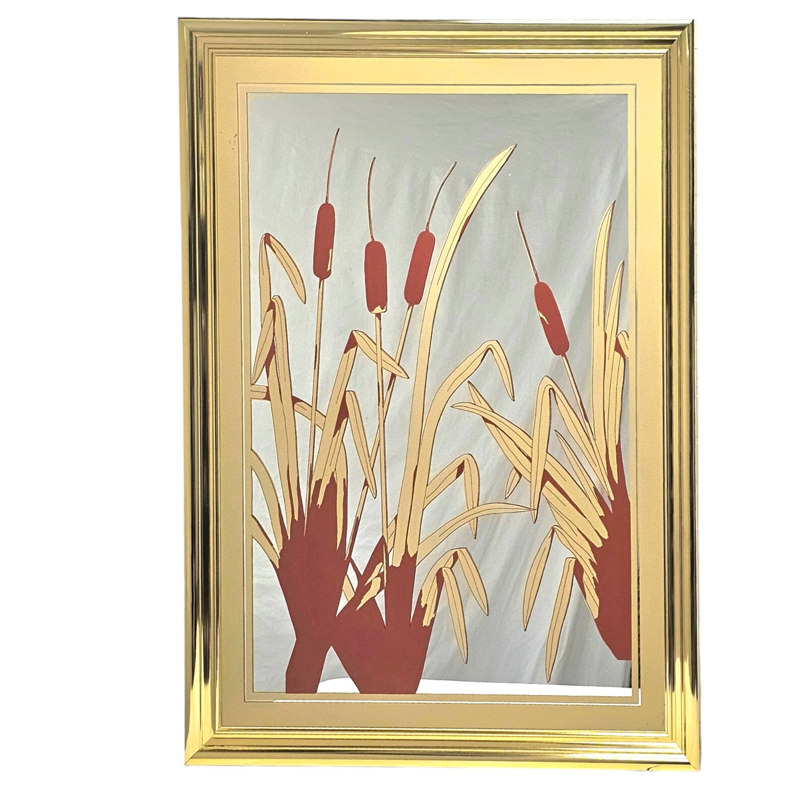 1970’S Gold Screen Printed Mirror Cat Tails Pussy Willow Steve Wiener 40″