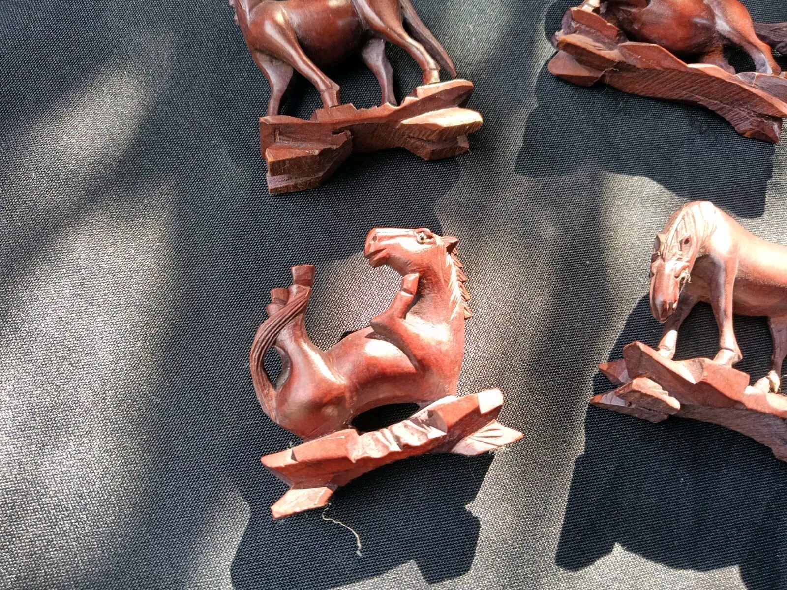 Five Chinese Year of The Horse 🧧carved Boxwood horses glass eyes 7cm Tall