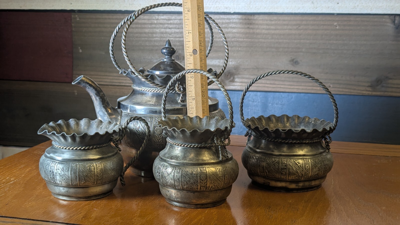 Quadruple Silver Plate Antique 4 Piece Tea Set circa 1893-1899 by Aurora MFG Co