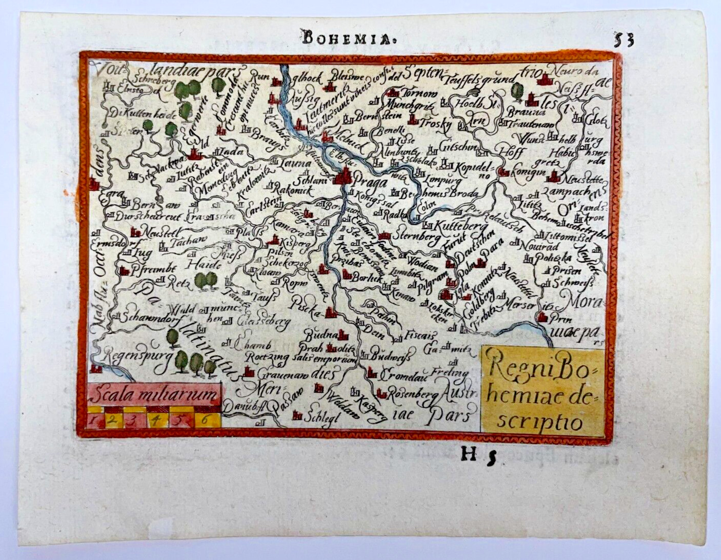 BOHEMIA 1595 ABRAHAM ORTELIUS/ P GALLE ANTIQUE MINIATURE MAP 16TH CENTURY