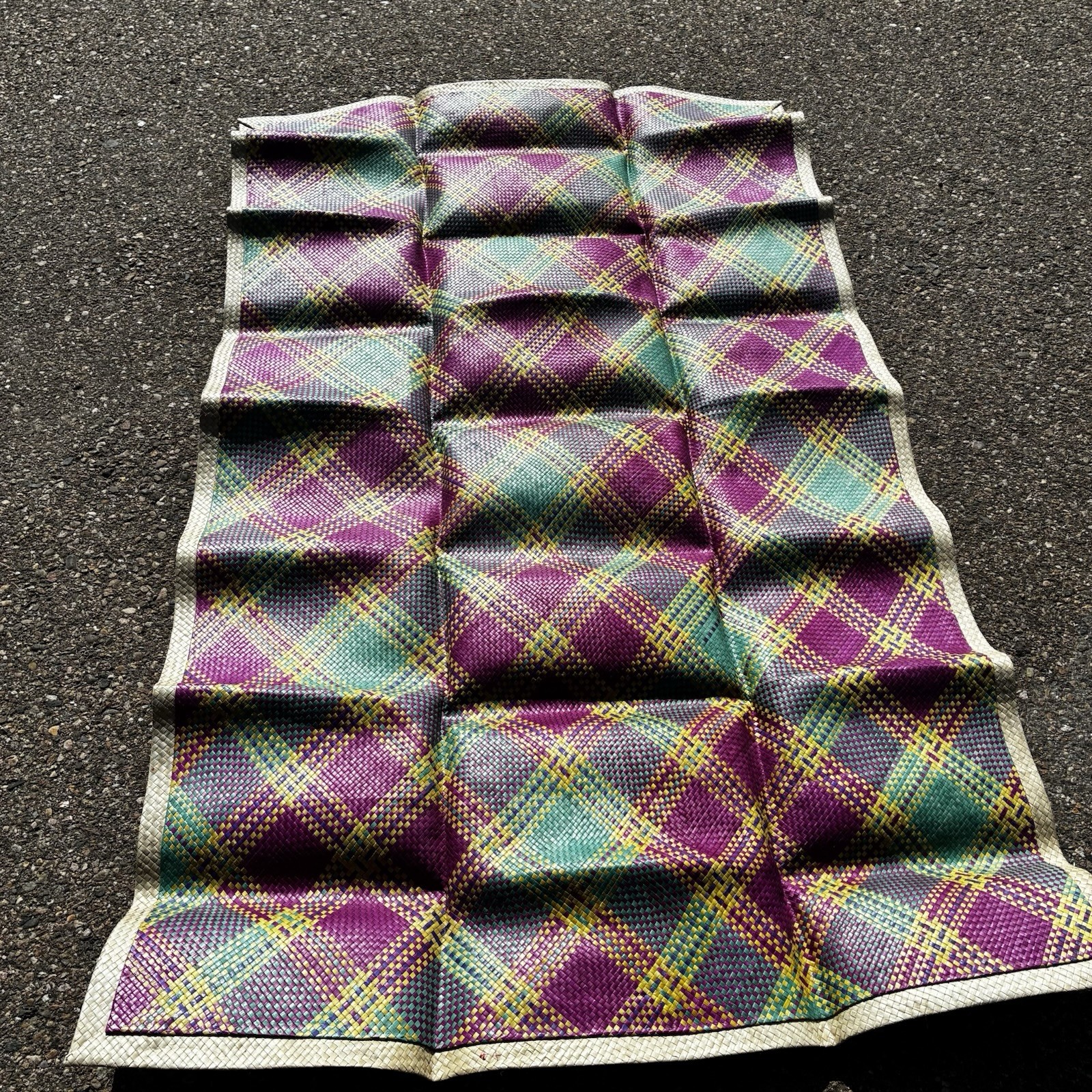 Vintage 70’s Filipino Floor Mat, Hand Woven, Vibrant Colors, Geometrical