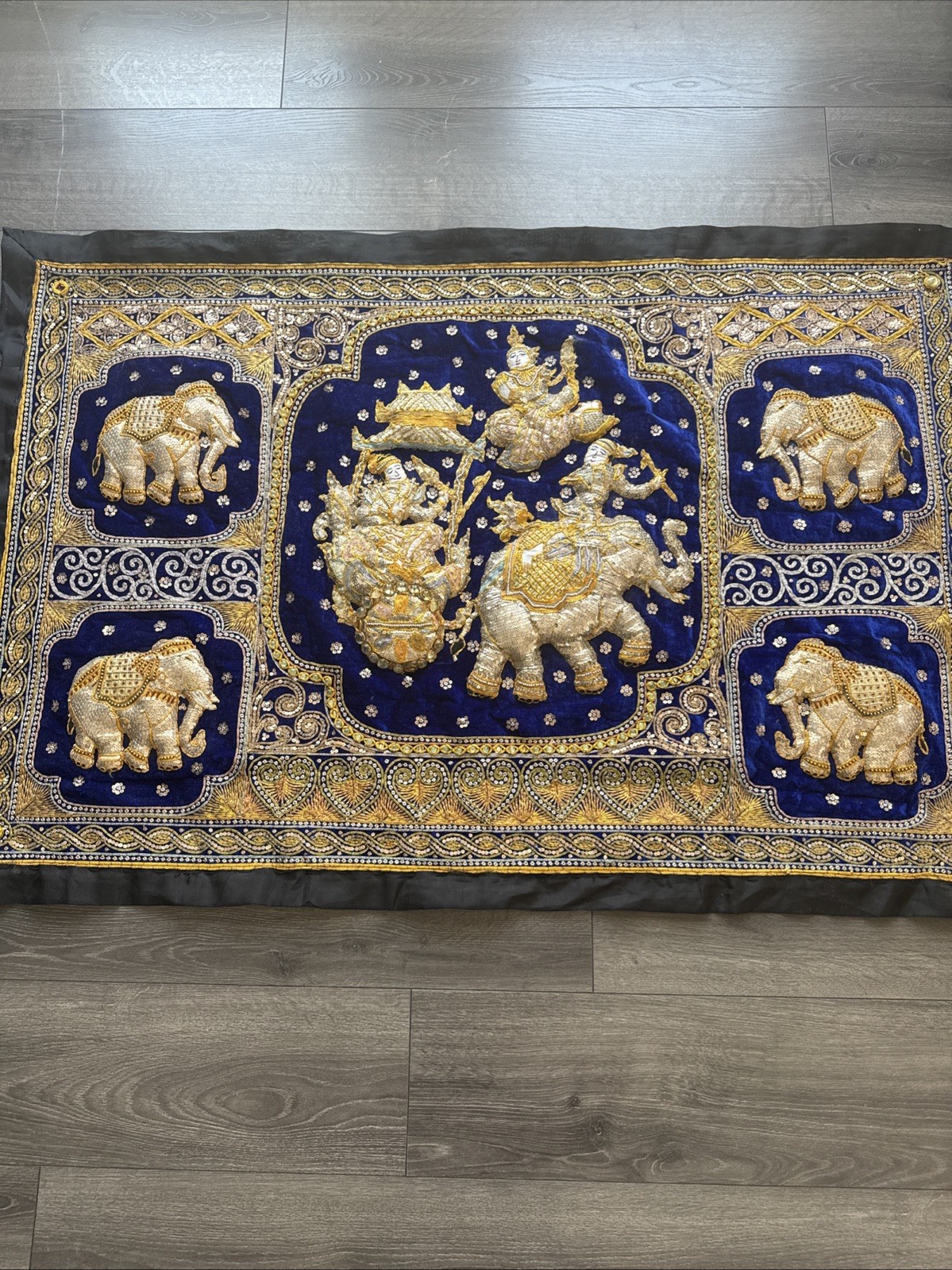 Vintage Kalaga Tapestry Elephants Embroidery Sequins