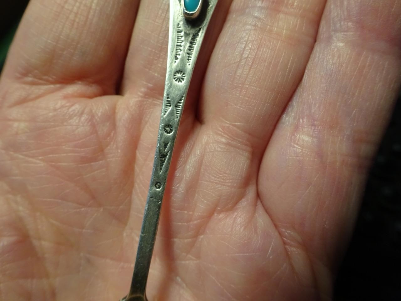 Antique NATIVE AMERICAN INDIAN “STERLING SILVER TURQUOISE SPOON” Crossed Arrows