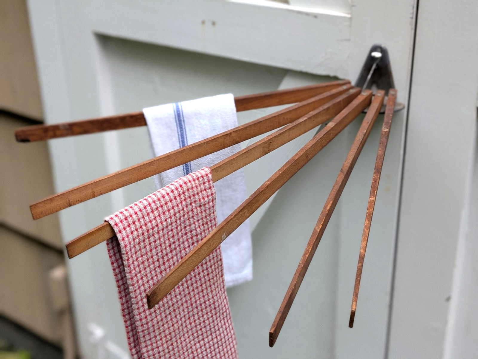 Rare Small Antique Kitchen Towel Drying Rack Drier Wood 6 Arm PRIMITIVE 18″