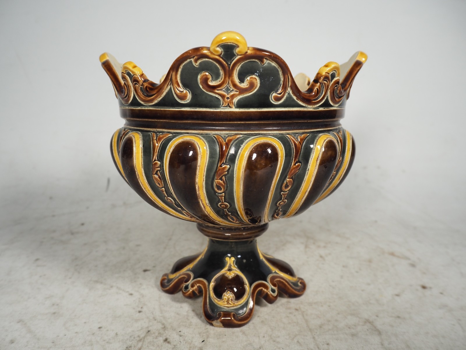 Antique Majolica Footed Jardinière (Planter/Vase/Pot)